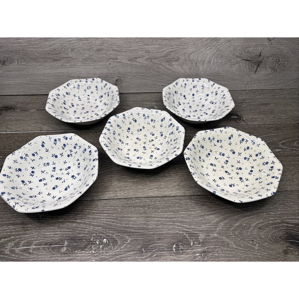 Royal Staffordshire J&G Meakin BLUE White Floral Cereal BOWLS 6.5”~Set Of 5
